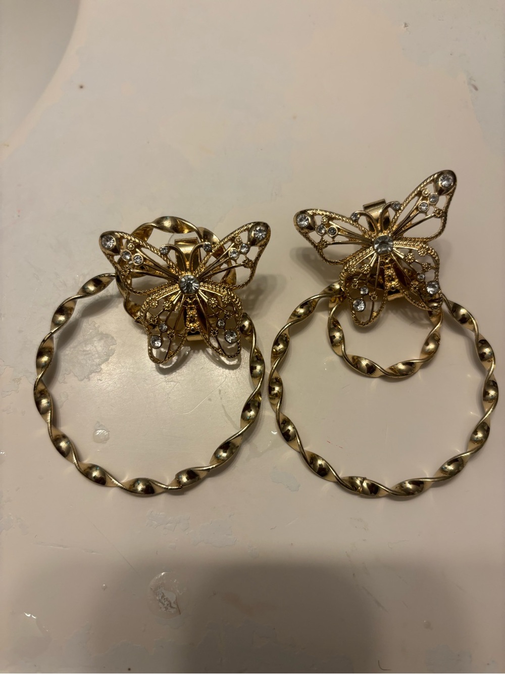 bebe Gold Butterfly Hoop Earrings with Crystal Accents